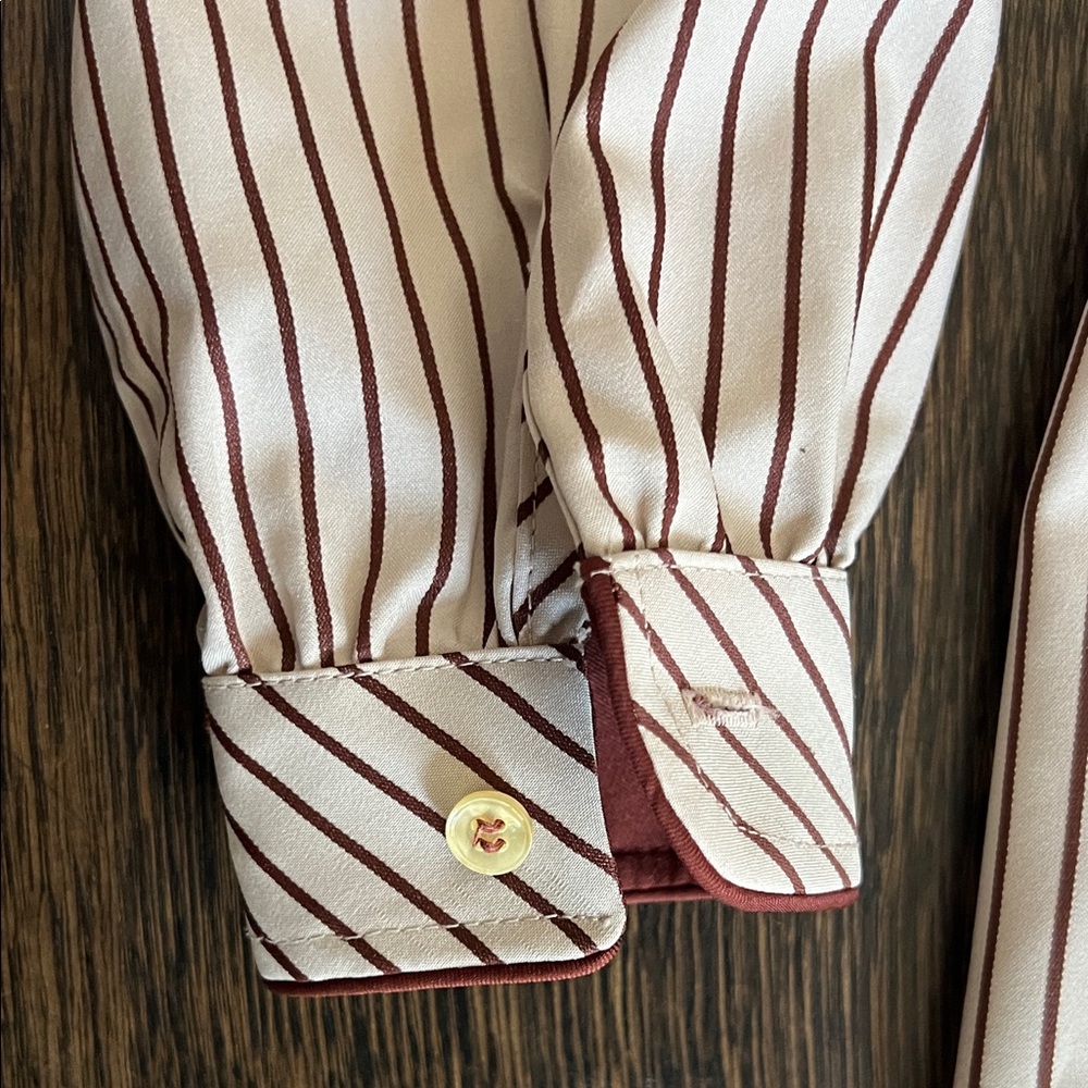 Vintage I Magnin Striped Cream and Brown Women's shirt dress - Picture 6 of 7